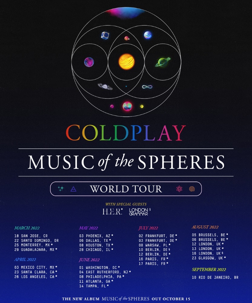 Coldplay Music of the Spheres World Tour 26 April 2022 SoFi Stadium Event/Gig details