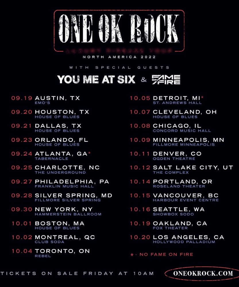 ONE OK ROCK North America 2022 21 September 2022 House of Blues